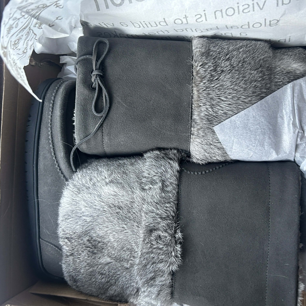 Gray Fur-Lined Women's Moccasins